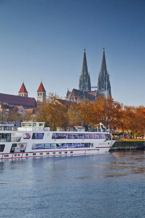 Framed Print : Riverboat along River Danube, Regensburg, Bavaria, Germany Framed Print : Riverboat along River Danube, Regensburg, Bavaria, Germany