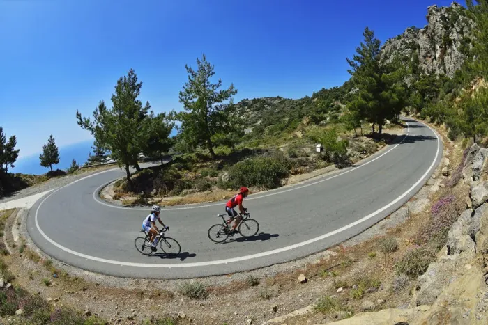 Framed Print : Road cyclists at Episkopi, Crete, Greece, Europe MR