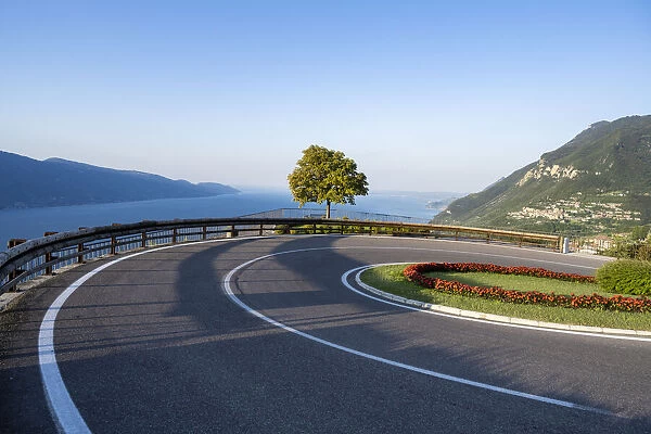 The road descending from Tignale to Garda Lake. Tignale, Garda Lake, Brescia province