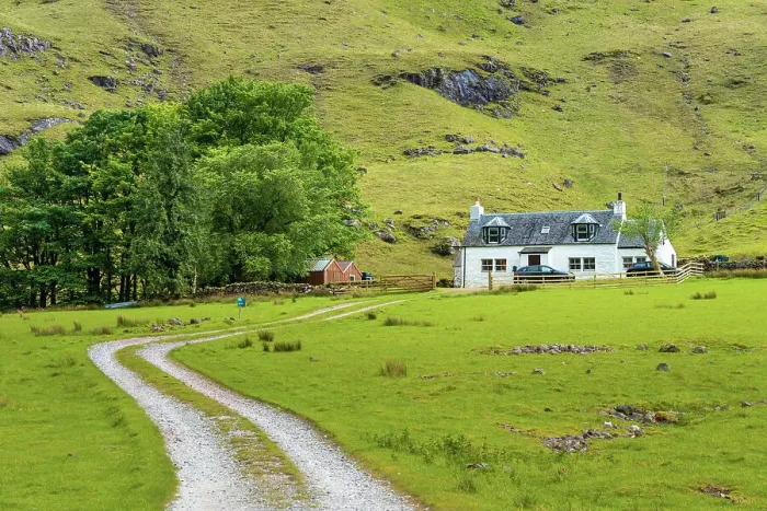 Framed Print : Road leading to cottage, Glencoe, Scottish Highlands, Scotland, UK Framed Print : Road leading to cottage, Glencoe, Scottish Highlands, Scotland, UK