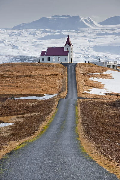 Road Leading to Ingjaldsholl Church at Hellisandur, Snaefellsjokull National Park
