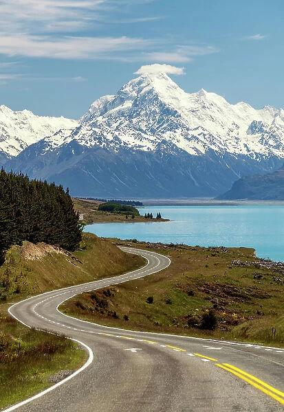 Road Leading to Mt. Cook, Lake Pukaki, South Island, New Zealand