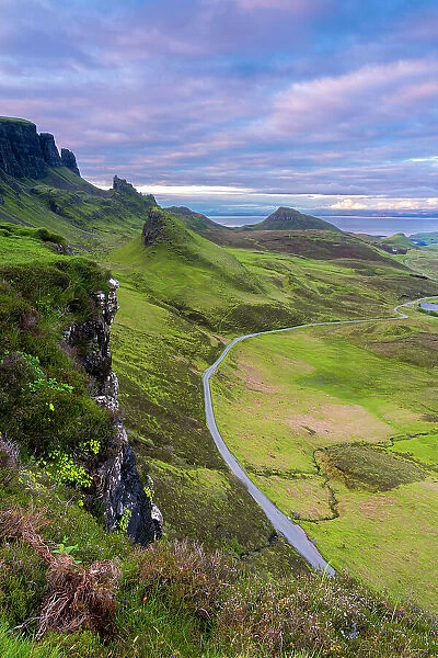 Road on Quiraing at sunset, Isle of Skye, Highland Region, Scotland, United Kingdom