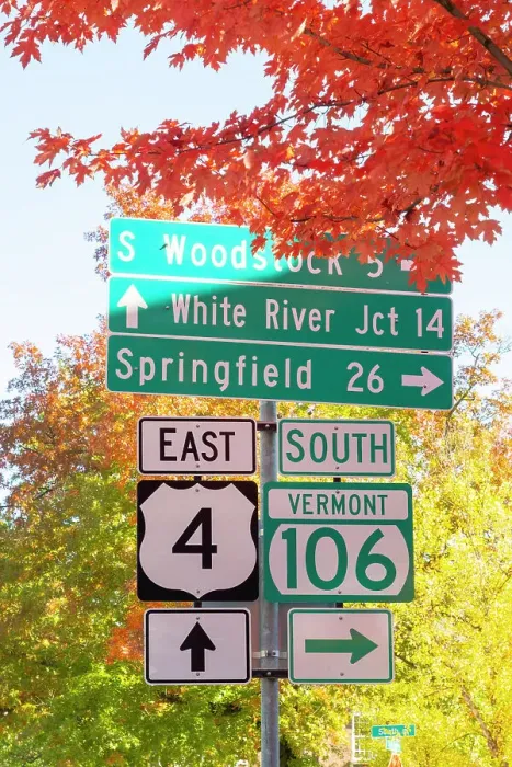 Framed Print : Road signs, Woodstock, Vermont, USA Framed Print : Road signs, Woodstock, Vermont, USA