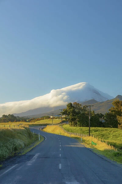 Road to the Taranaki volcano in New Zealand northern island on a sunny day