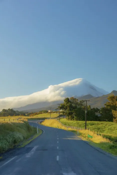 Framed Print : Road to the Taranaki volcano in New Zealand northern island on a sunny day Framed Print : Road to the Taranaki volcano in New Zealand northern island on a sunny day