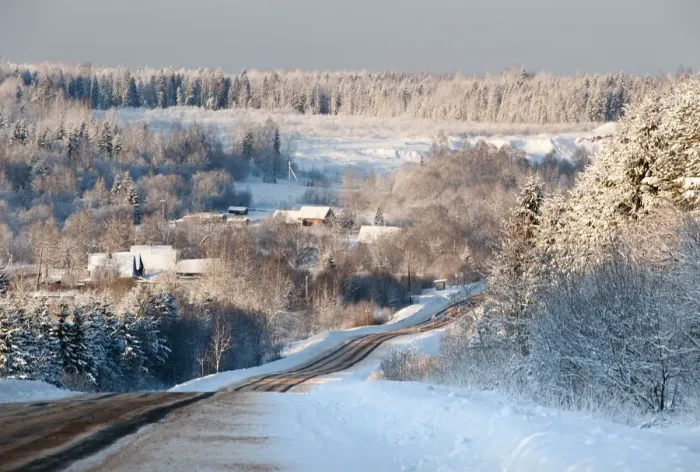 Framed Print : Road in winter Leningrad region, Russia