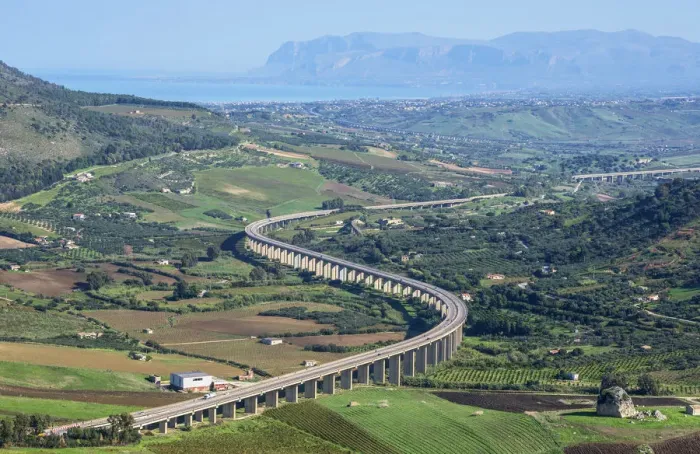 Framed Print : Road withs curve going through mountain landscape, Sicily, Trapani province, Sicily Framed Print : Road withs curve going through mountain landscape, Sicily, Trapani province, Sicily