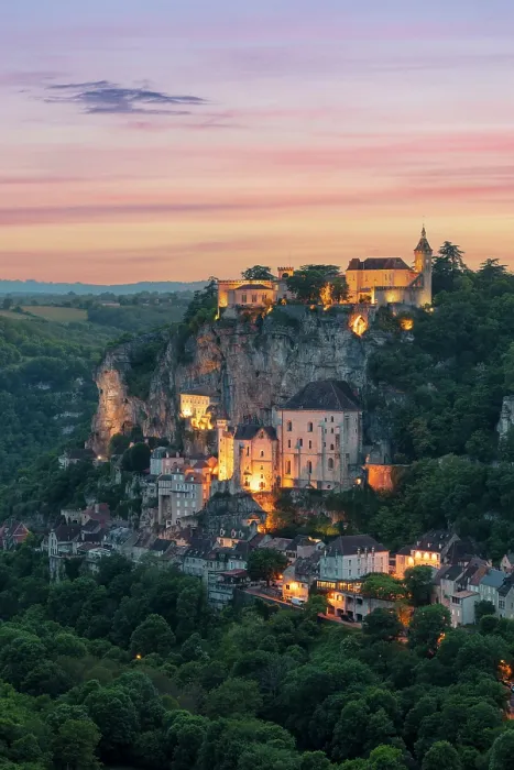 Framed Print : Rocamadour illuminated at sunset, Lot, Occitanie, France