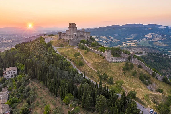 The Rocca Maggiore of Assisi at sunset. Assisi, Perugia province, Umbria, Italy, Europe