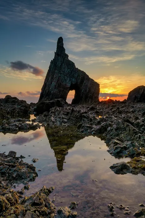 Framed Print : Rock Arch at Sunrise, Campiecho Beach, Asturias, Northern Spain