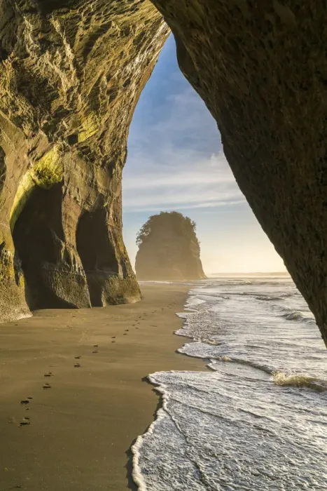 Framed Print : Rock cave and Elephant Rock in the background. Tongaporutu, New Plymouth district Framed Print : Rock cave and Elephant Rock in the background. Tongaporutu, New Plymouth district
