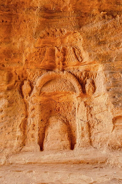 Rock cut niches in the Siq at Jabal Ithlib, Hegra (Mada'in Salih / Al-Hijr) archaeological site (UNESCO World Heritage Site), Al-Ula, Medina Province, Saudi Arabia