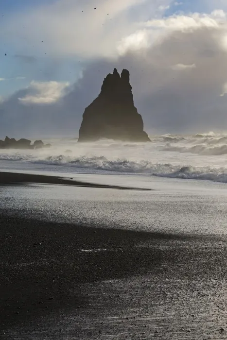 Framed Print : Rock emerging from the ocean at the beach of Reynisfjara, Vik, Sudurland, Iceland, Europe Framed Print : Rock emerging from the ocean at the beach of Reynisfjara, Vik, Sudurland, Iceland, Europe