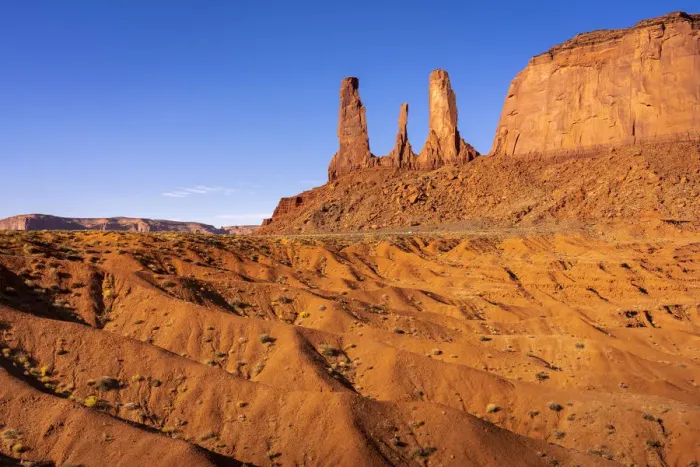 Framed Print : Rock formation named Three Sisters near John Ford Point, Monument Valley, Arizona, USA