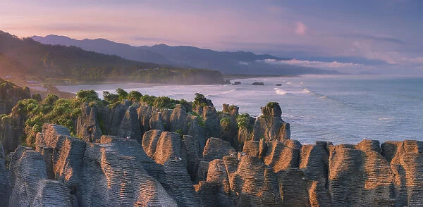 Rock formations called Pancake Roacks at Punakaiki along the southern island west coast