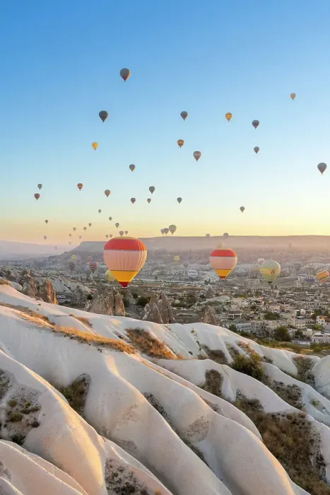 Framed Print : Rock formations, hot air balloons at sunrise, Goreme, Goreme Historical National Park, Nevsehir District, Nevsehir Province, UNESCO, Cappadocia, Central Anatolia Region, Turkey