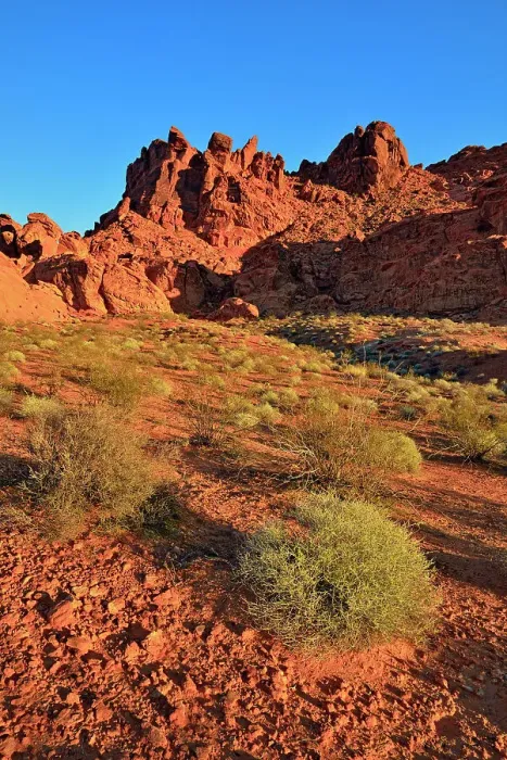 Framed Print : Rock formations and Mojave desert scrub community, Valley of Fire State Park, Nevada, USA