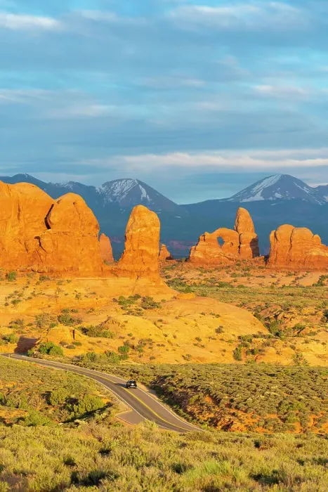 Framed Print : Rock formations at Turret Arch against La Sal Mountains, Arches National Park, Grand County, Utah, USA Framed Print : Rock formations at Turret Arch against La Sal Mountains, Arches National Park, Grand County, Utah, USA