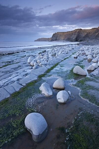 Rock pools on Kilve Beach, Somerset, England. Summer