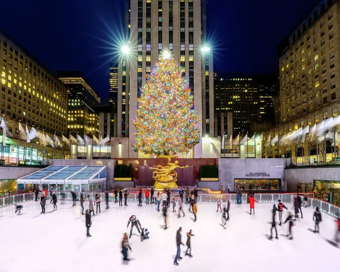 Framed Print : Rockefeller Plaza Ice Skating Rink with Christmas Tree, Manhattan, New York City, New York, USA Framed Print : Rockefeller Plaza Ice Skating Rink with Christmas Tree, Manhattan, New York City, New York, USA