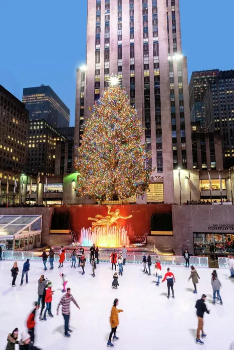 Framed Print : Rockefeller Plaza Ice Skating Rink with Christmas Tree, Manhattan, New York City, New York, USA