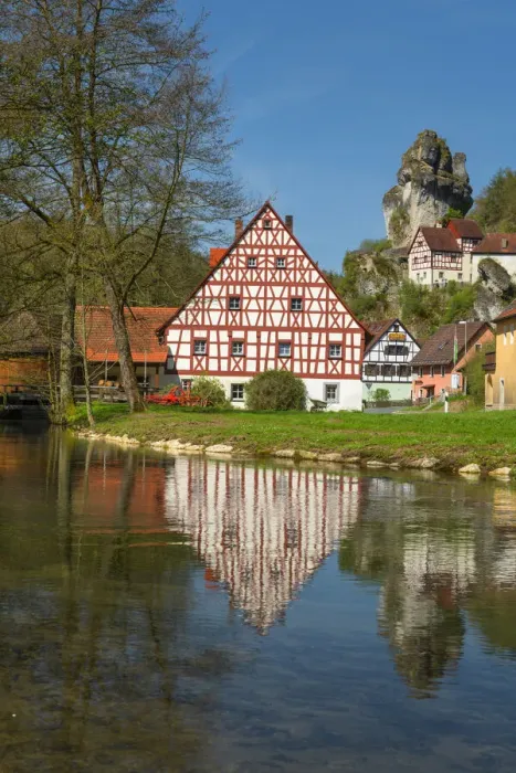 Framed Print : Rocks and half-timbered houses, TAochersfeld, Franconian Switzerland, Bavaria Framed Print : Rocks and half-timbered houses, TAochersfeld, Franconian Switzerland, Bavaria