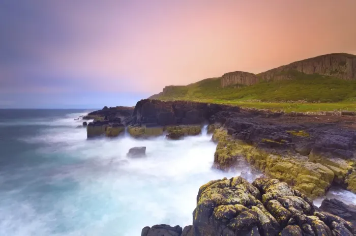 Framed Print : Rocky cliffs and sea, with wooden hills, Staffin bay, Isle of Skye, Scotland, UK Framed Print : Rocky cliffs and sea, with wooden hills, Staffin bay, Isle of Skye, Scotland, UK