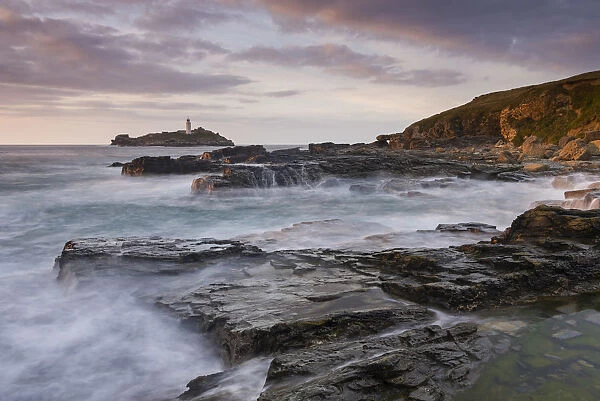 Rocky coast near Godrevy Lighthouse, St Ives Bay, Cornwall, England