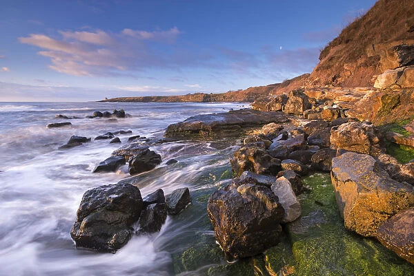Rocky coastline at Cullernose Point on the Northumberland coast, England. Spring