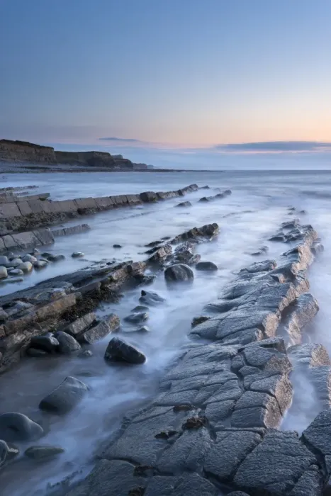 Framed Print : Rocky ledges in twilight, Kilve Beach, Somerset, England. Summer (June) Framed Print : Rocky ledges in twilight, Kilve Beach, Somerset, England. Summer (June)