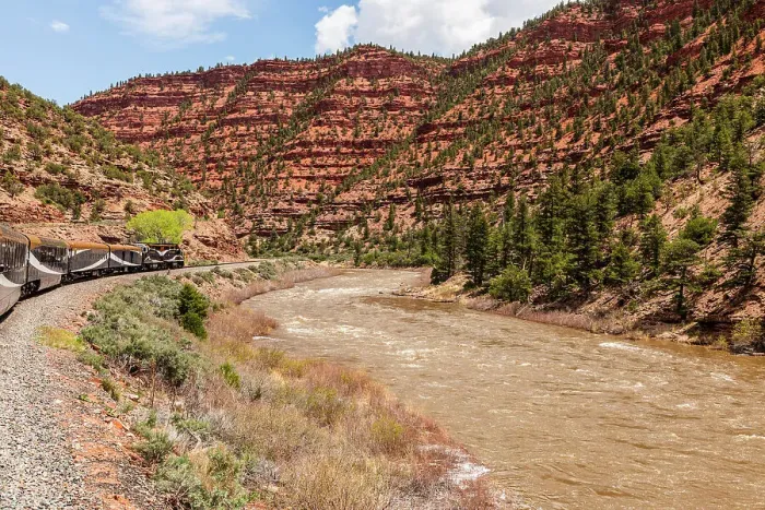 Framed Print : Rocky Mountaineer Train along the Colorado River, Colorado, USA Framed Print : Rocky Mountaineer Train along the Colorado River, Colorado, USA