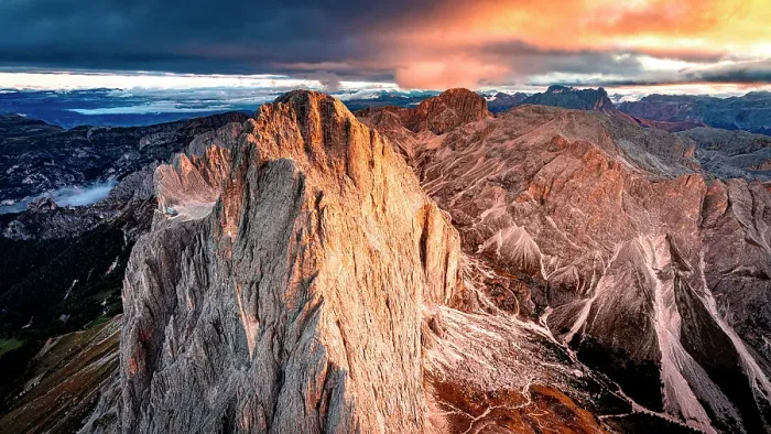 Framed Print : Rocky peaks of Catinaccio (Rosengarten) and Cima Catinaccio mountains at sunrise in autumn, helicopter view, Dolomites, Italy Framed Print : Rocky peaks of Catinaccio (Rosengarten) and Cima Catinaccio mountains at sunrise in autumn, helicopter view, Dolomites, Italy