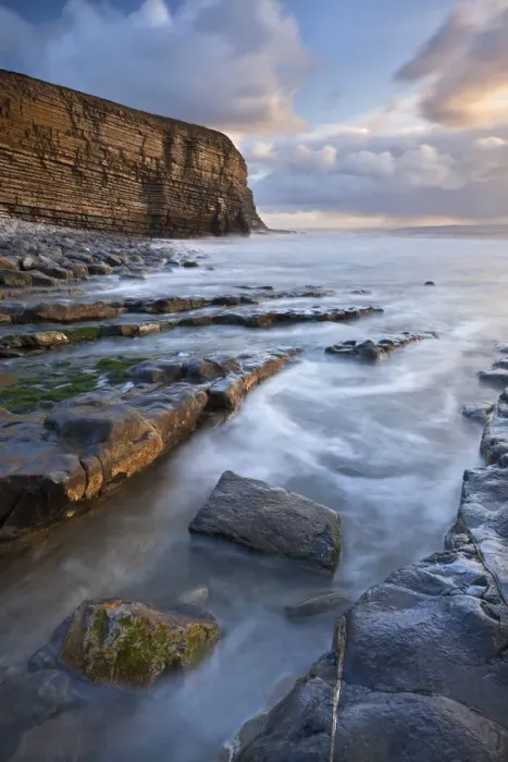 Framed Print : Rocky shore of Nash Point at sunset, Glamorgan Heritage Coast, Wales, UK. Winter Framed Print : Rocky shore of Nash Point at sunset, Glamorgan Heritage Coast, Wales, UK. Winter