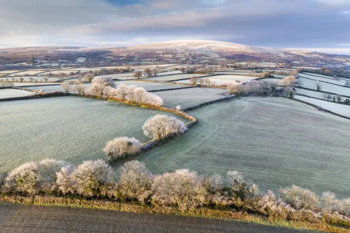 Framed Print : Rolling Dartmoor countryside at dawn on a frosty winter morning, Devon, England Framed Print : Rolling Dartmoor countryside at dawn on a frosty winter morning, Devon, England