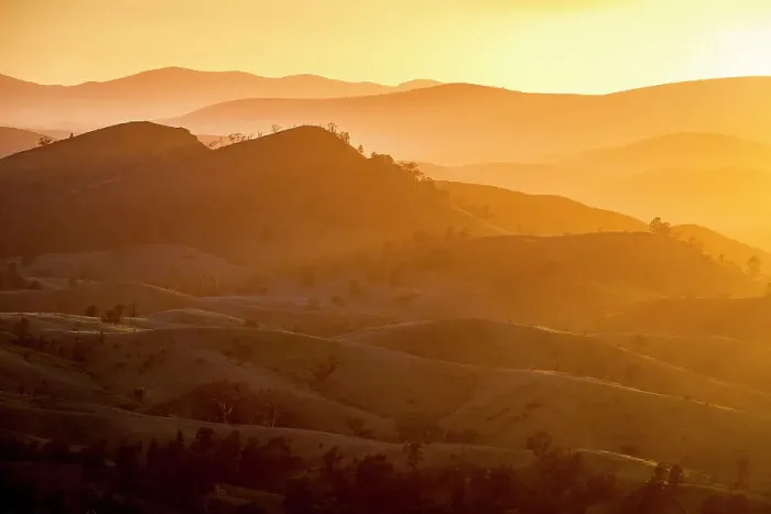 Framed Print : Rolling hills on Arkaba Conservancy at sunrise, Flinders Ranges, South Australia, Australia