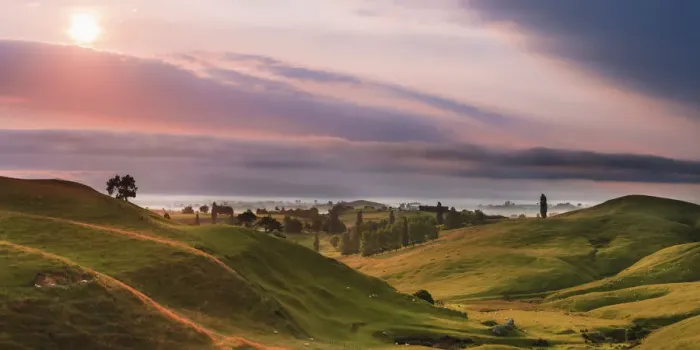 Framed Print : Rolling hills near Matamata at sunrise Framed Print : Rolling hills near Matamata at sunrise