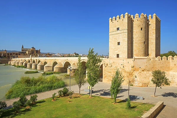 The Roman bridge of Cordoba With Mezquita and River Gaudalquivir, Torre de la Calahorra