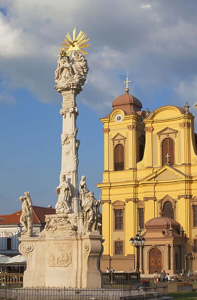 Roman Catholic Cathedral and Trinity Column in Piata Unirii, Timisoara, Banat, Romania