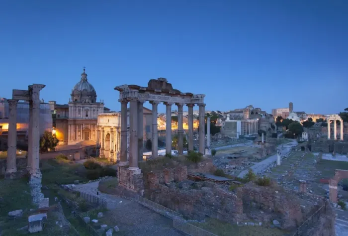 Framed Print : Roman forum (UNESCO World Heritage Site) at dusk, Rome, Lazio, Italy