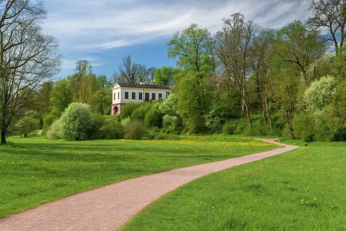 Framed Print : Roman house in the ilmpark, Weimar, Unesco wold heritage Site, Thuringia, Germany