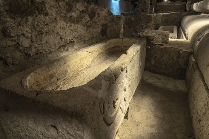 Framed Print : Roman sarcophagus found in archaeological excavations under the cathedral of San Pietro Framed Print : Roman sarcophagus found in archaeological excavations under the cathedral of San Pietro