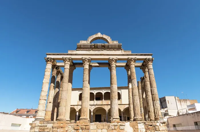 Framed Print : Roman Temple of Diana, built in the late 1st century BC, in Merida, capital of Extremadura, Badajoz, Spain Framed Print : Roman Temple of Diana, built in the late 1st century BC, in Merida, capital of Extremadura, Badajoz, Spain
