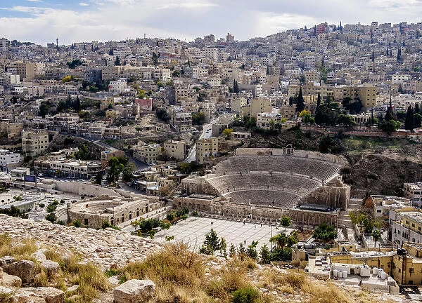Roman Theater and The Hashemite Plaza, elevated view, Amman, Amman Governorate, Jordan