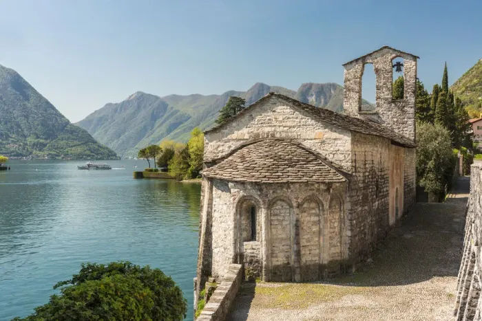 Framed Print : Romanesque church of San Giacomo in Spurano, Ossuccio, Como province, Lombardy, italy Framed Print : Romanesque church of San Giacomo in Spurano, Ossuccio, Como province, Lombardy, italy