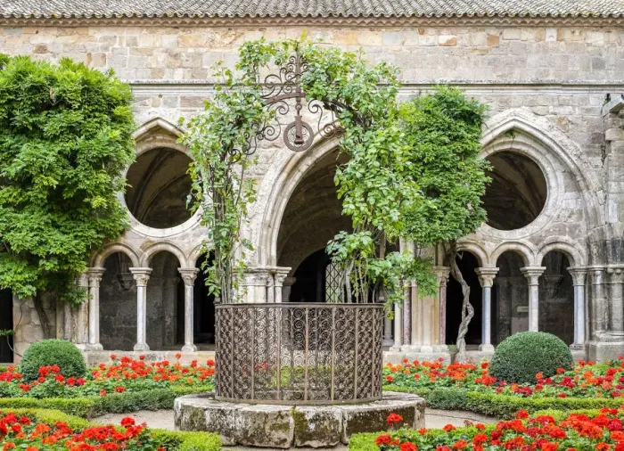 Framed Print : Romanesque cloisters at Abbaye de Fontfroide, Aude Department, Languedoc-Roussillon
