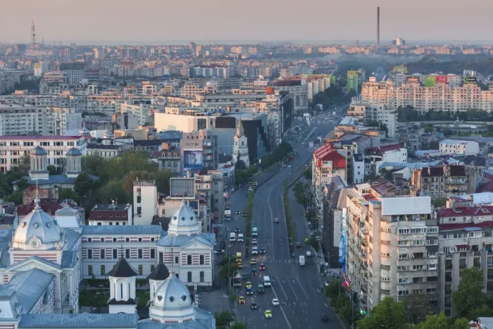 Framed Print : Romania, Bucharest, Central Bucharest along IC Bratianu Boulevard, elevated view. dawn Framed Print : Romania, Bucharest, Central Bucharest along IC Bratianu Boulevard, elevated view. dawn