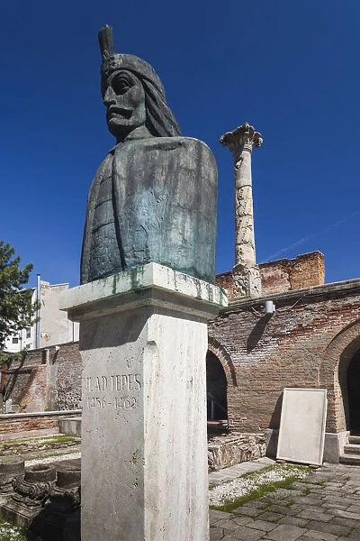 Romania, Bucharest, Lipscani Old Town, Old Princely Court, statue of Vlad Tepes, Vlad