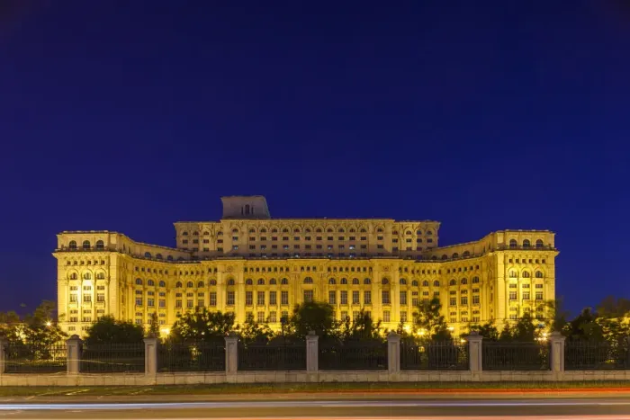 Framed Print : Romania, Bucharest, Palace of Parliament, worlds second-largest building, dusk Framed Print : Romania, Bucharest, Palace of Parliament, worlds second-largest building, dusk