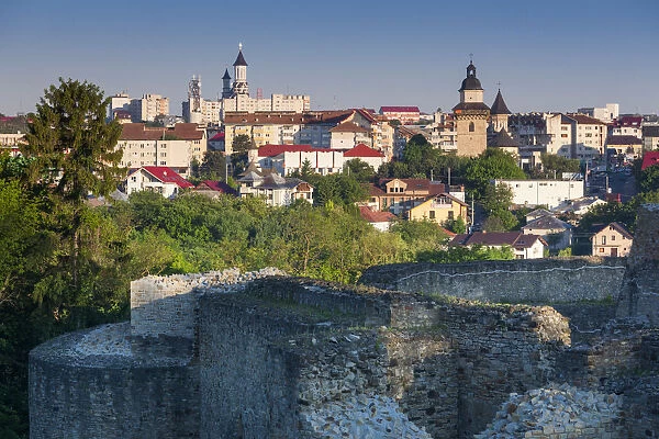 Romania, Bucovina Region, Suceava, elevated city view from the Citadel, dawn